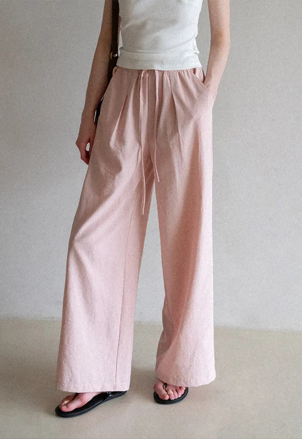 Drawstring Waist Wide Leg Casual Pants