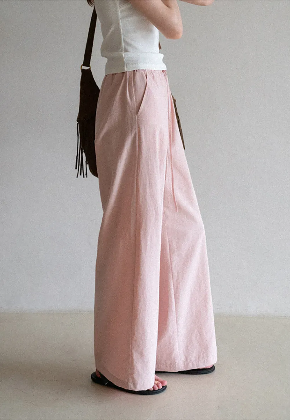 Drawstring Waist Wide Leg Casual Pants