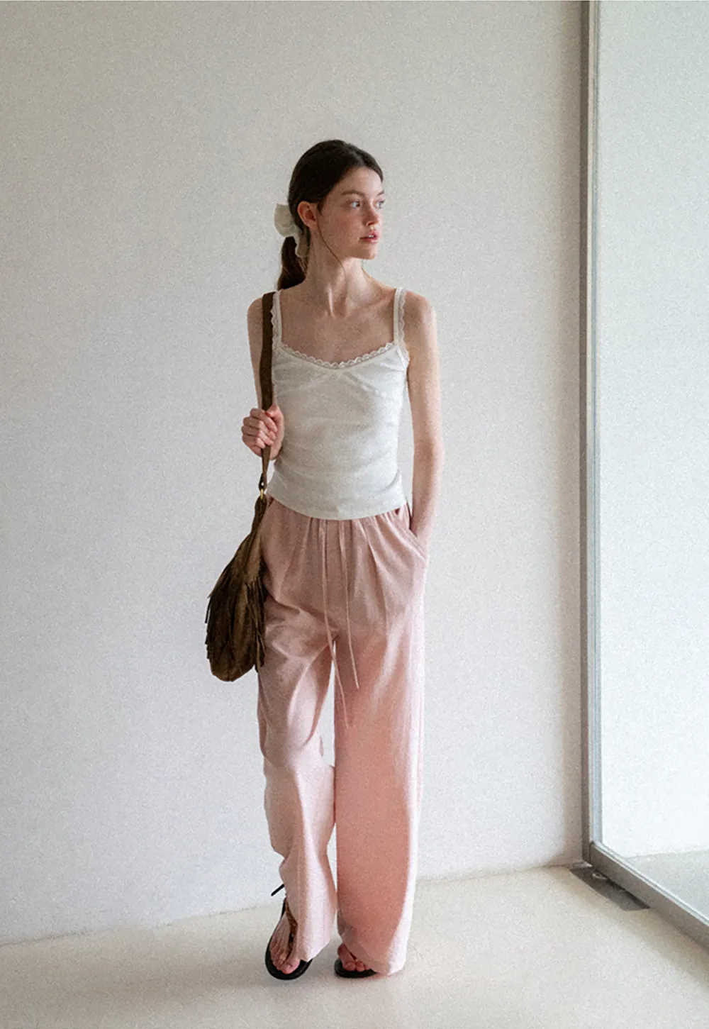 Drawstring Waist Wide Leg Casual Pants