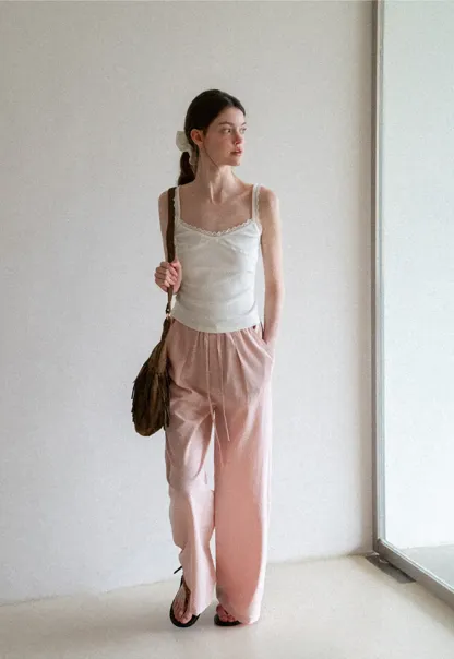 Drawstring Waist Wide Leg Casual Pants
