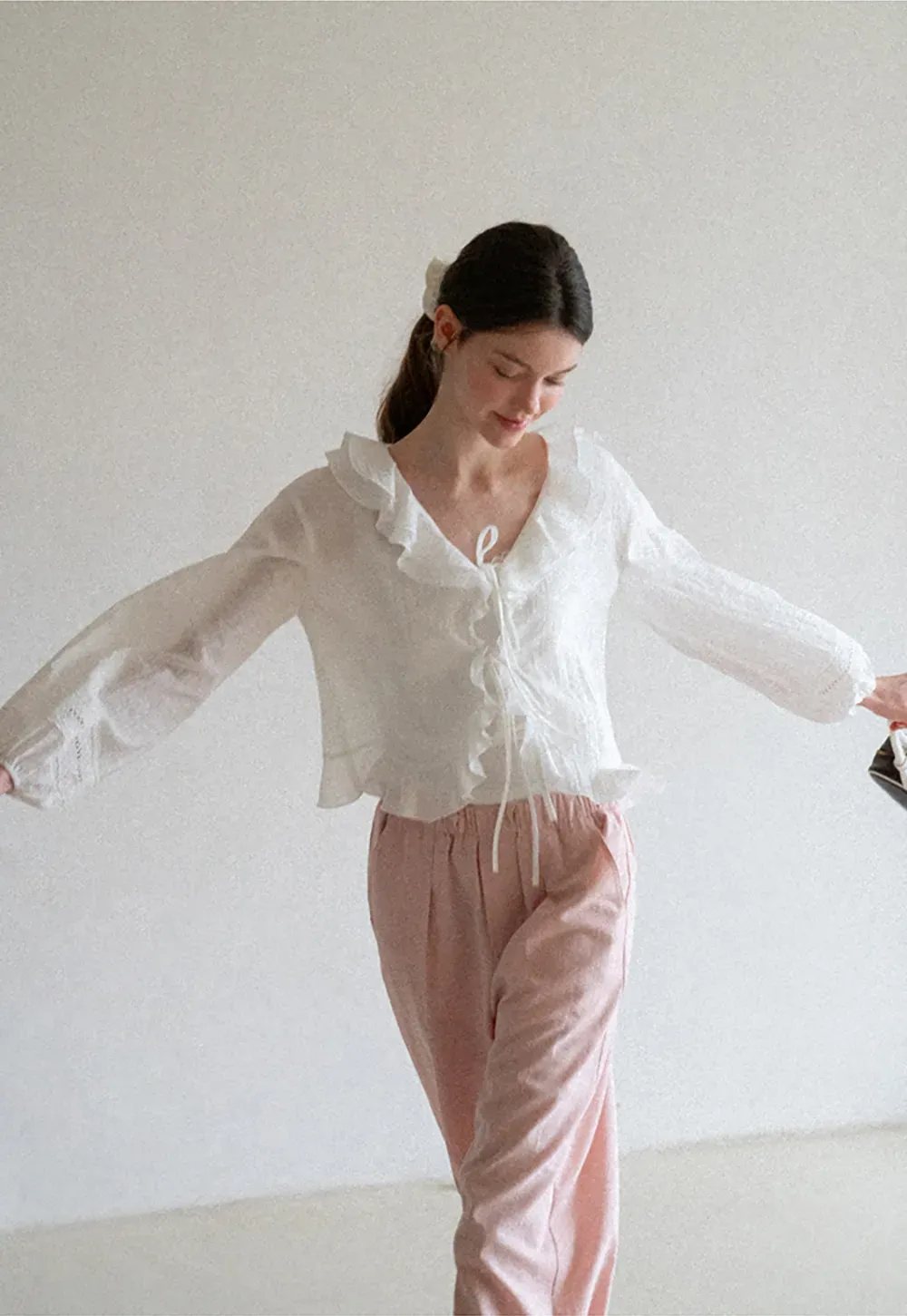 Drawstring Waist Wide Leg Casual Pants