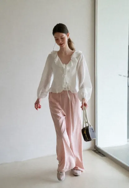 Drawstring Waist Wide Leg Casual Pants