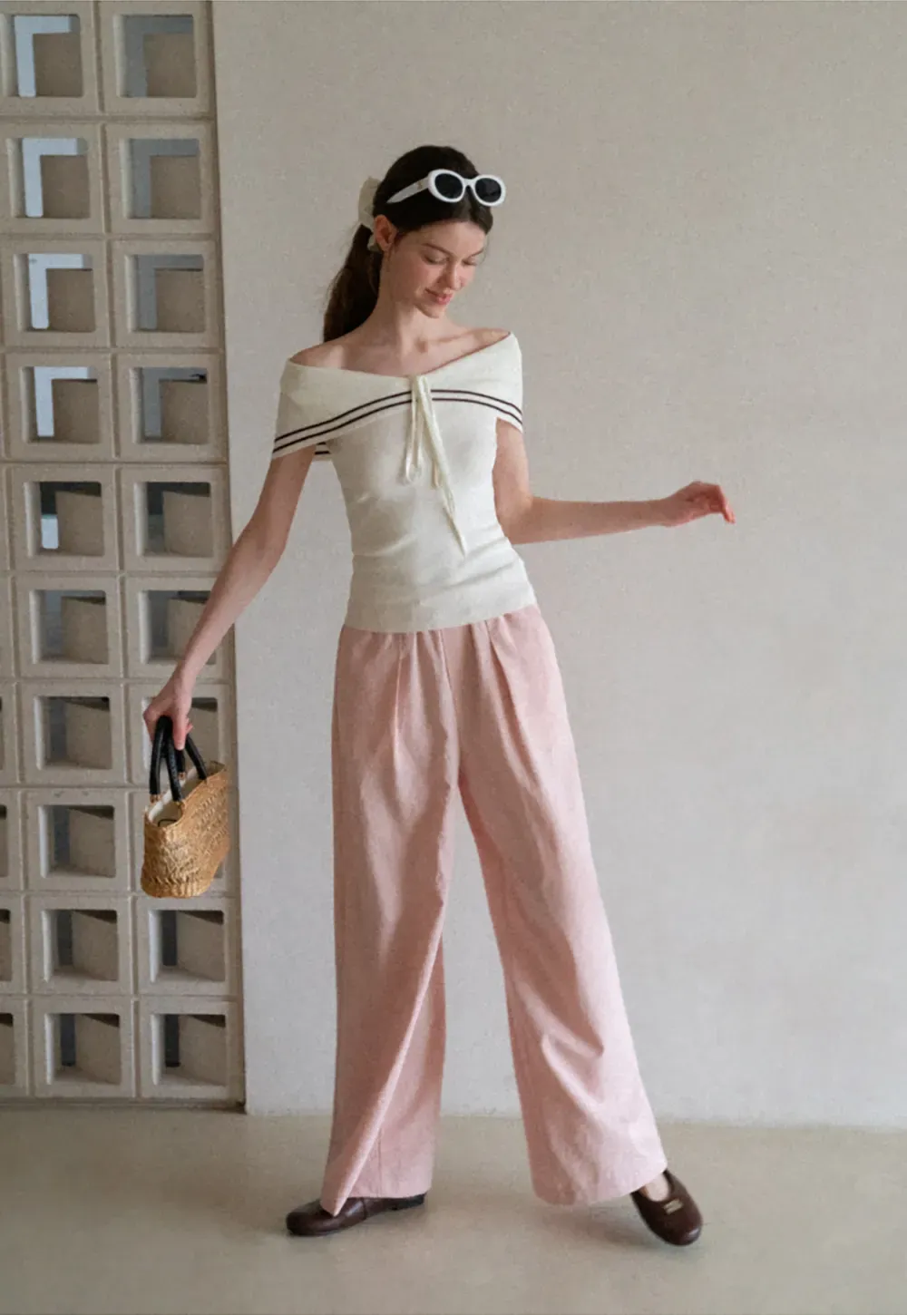 Drawstring Waist Wide Leg Casual Pants