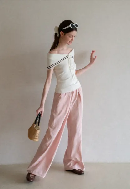 Drawstring Waist Wide Leg Casual Pants