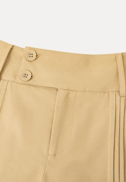 High Waist Pleated Shorts with Button Detailing