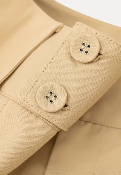 High Waist Pleated Shorts with Button Detailing