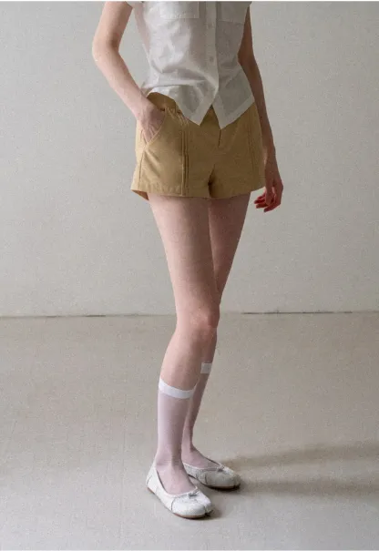 High Waist Pleated Shorts with Button Detailing