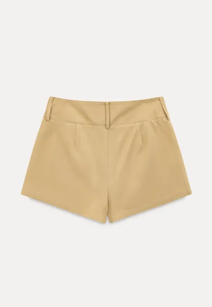 High Waist Pleated Shorts with Button Detailing