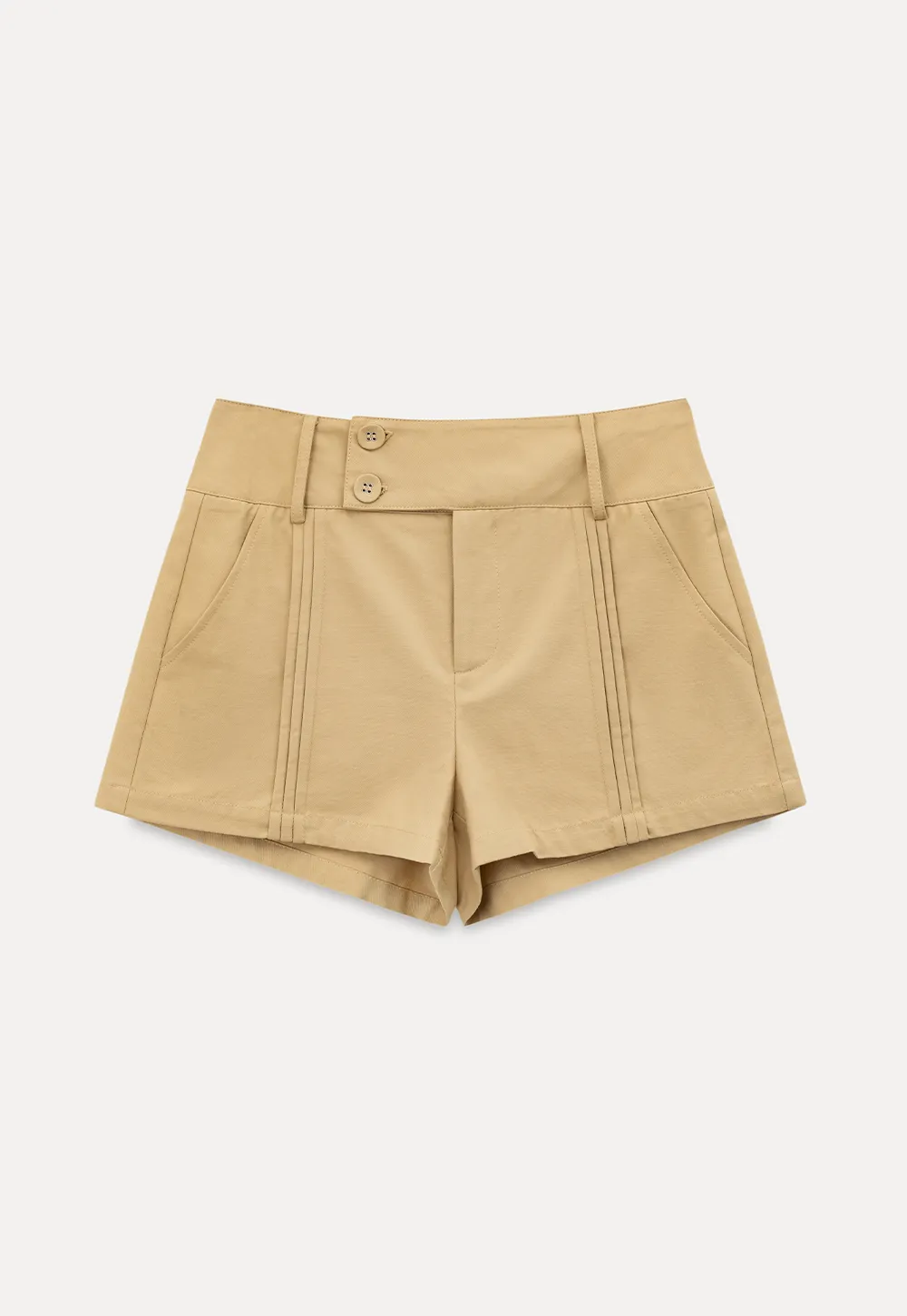 High Waist Pleated Shorts with Button Detailing