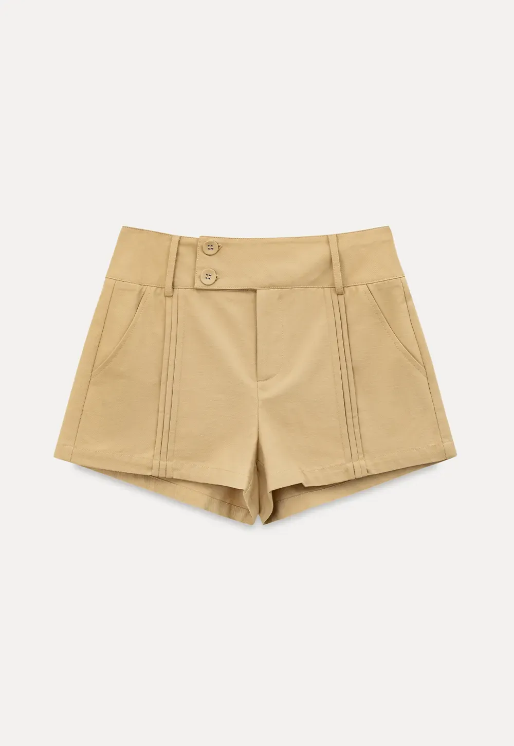High Waist Pleated Shorts with Button Detailing