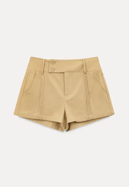High Waist Pleated Shorts with Button Detailing