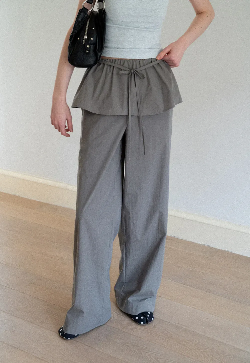 Drawstring Waist Wide Leg Casual Pants