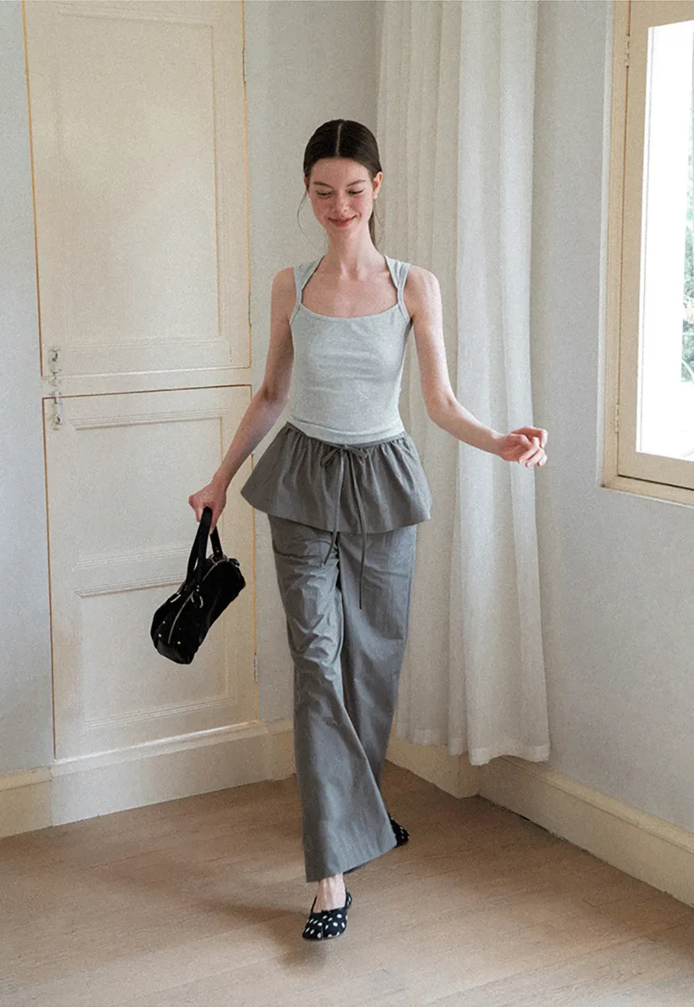 Drawstring Waist Wide Leg Casual Pants