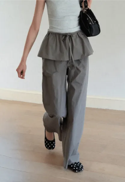 Drawstring Waist Wide Leg Casual Pants