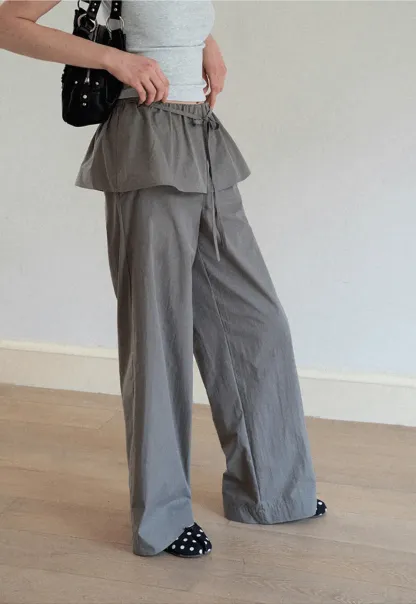 Drawstring Waist Wide Leg Casual Pants