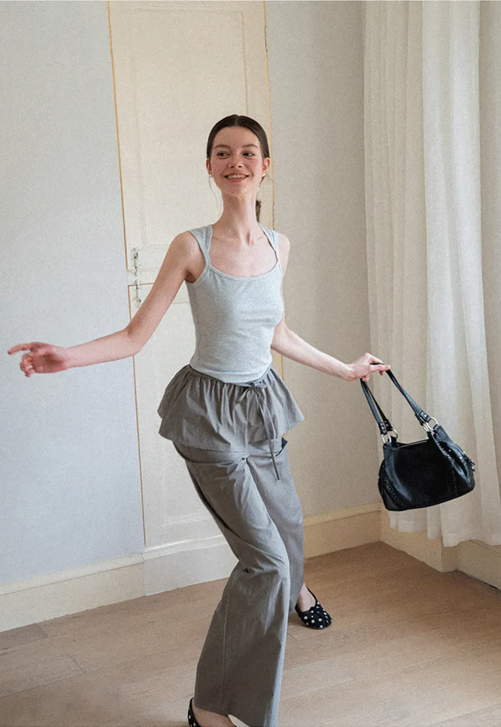 Drawstring Waist Wide Leg Casual Pants