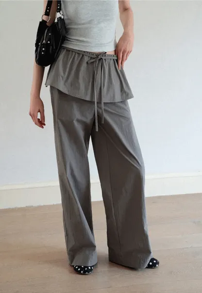 Drawstring Waist Wide Leg Casual Pants