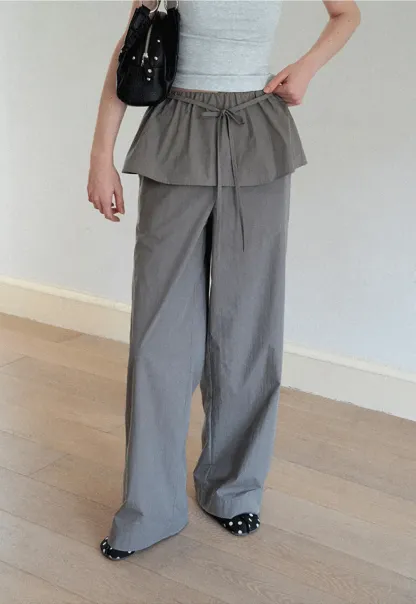 Drawstring Waist Wide Leg Casual Pants