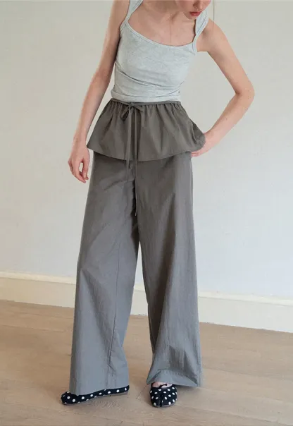 Drawstring Waist Wide Leg Casual Pants
