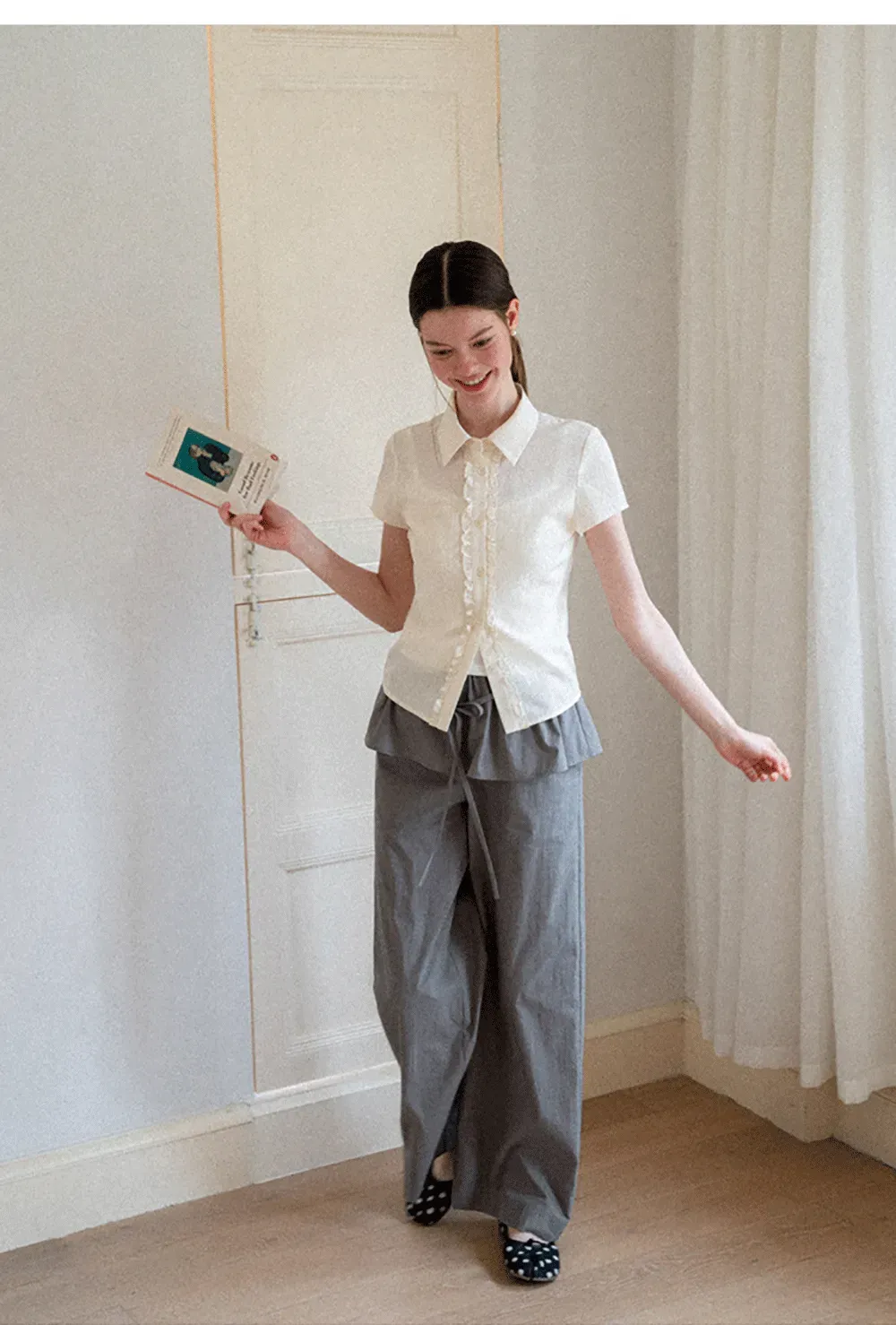 Drawstring Waist Wide Leg Casual Pants