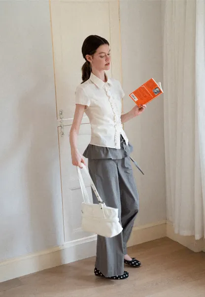 Drawstring Waist Wide Leg Casual Pants