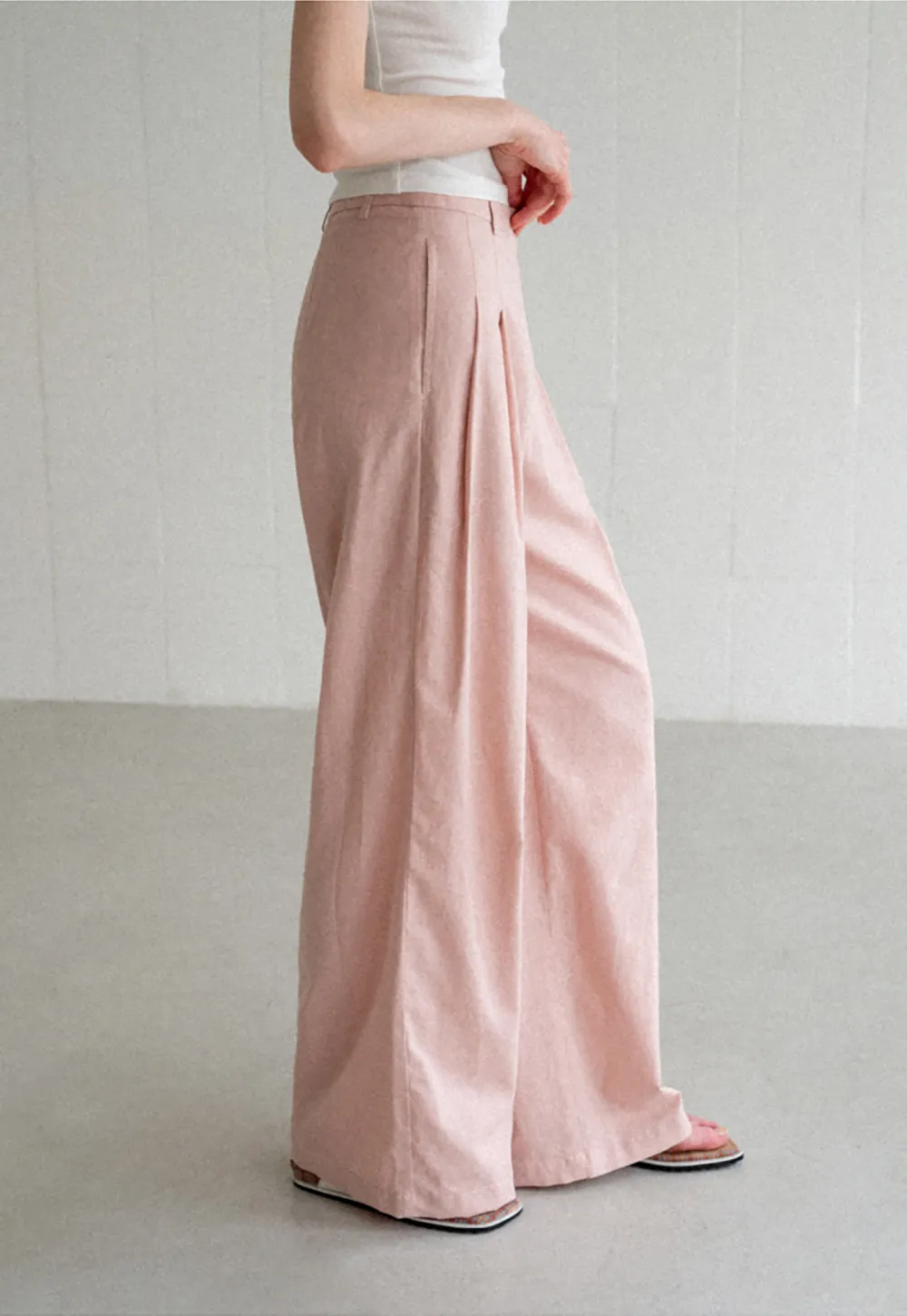High Waist Pleated Wide Leg Casual Pants