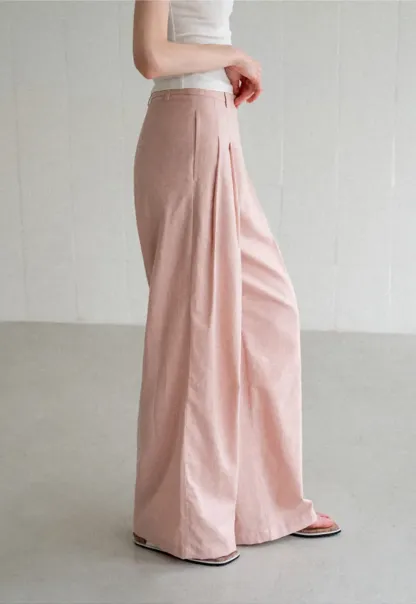 High Waist Pleated Wide Leg Casual Pants