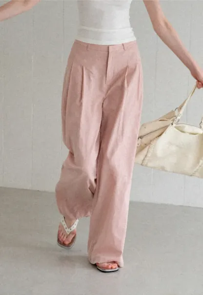 High Waist Pleated Wide Leg Casual Pants