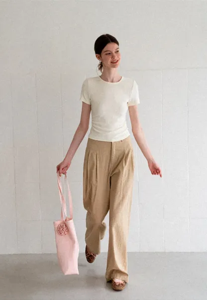 High Waist Pleated Wide Leg Casual Pants