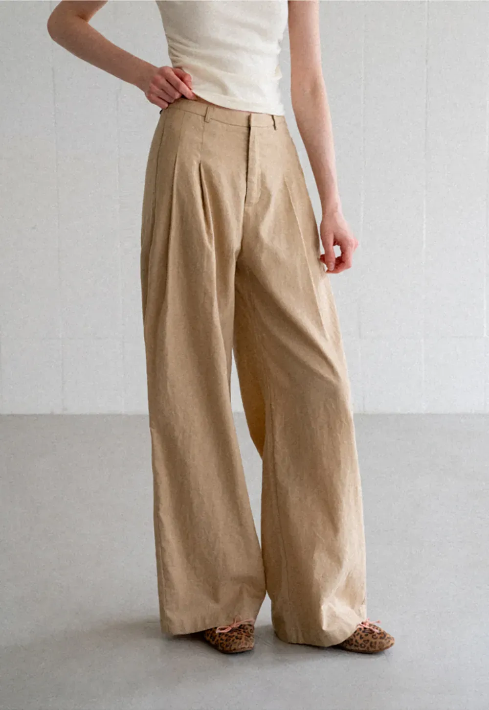 High Waist Pleated Wide Leg Casual Pants