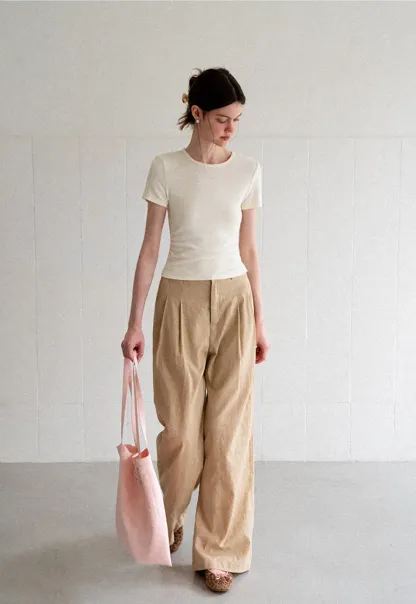High Waist Pleated Wide Leg Casual Pants