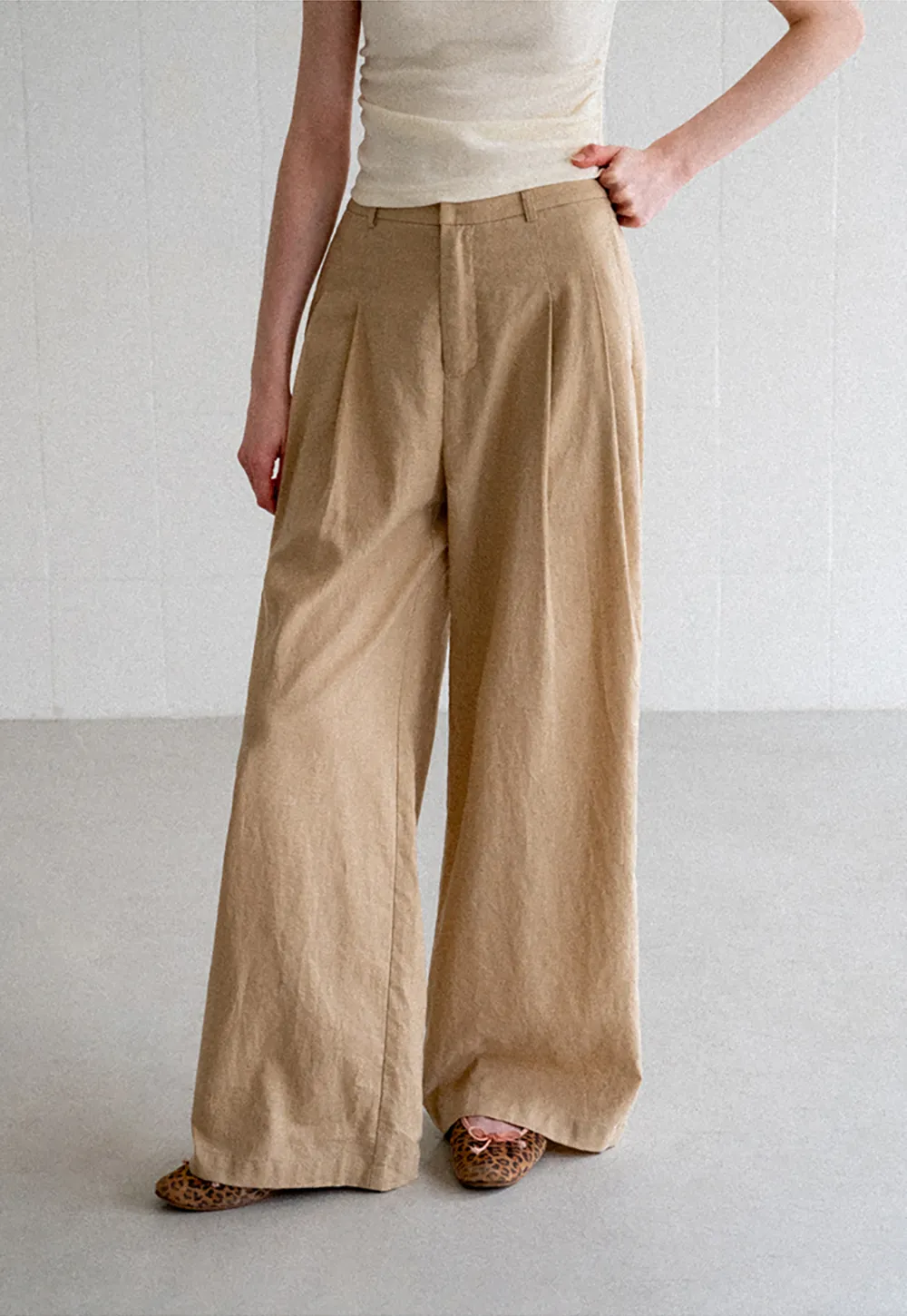 High Waist Pleated Wide Leg Casual Pants