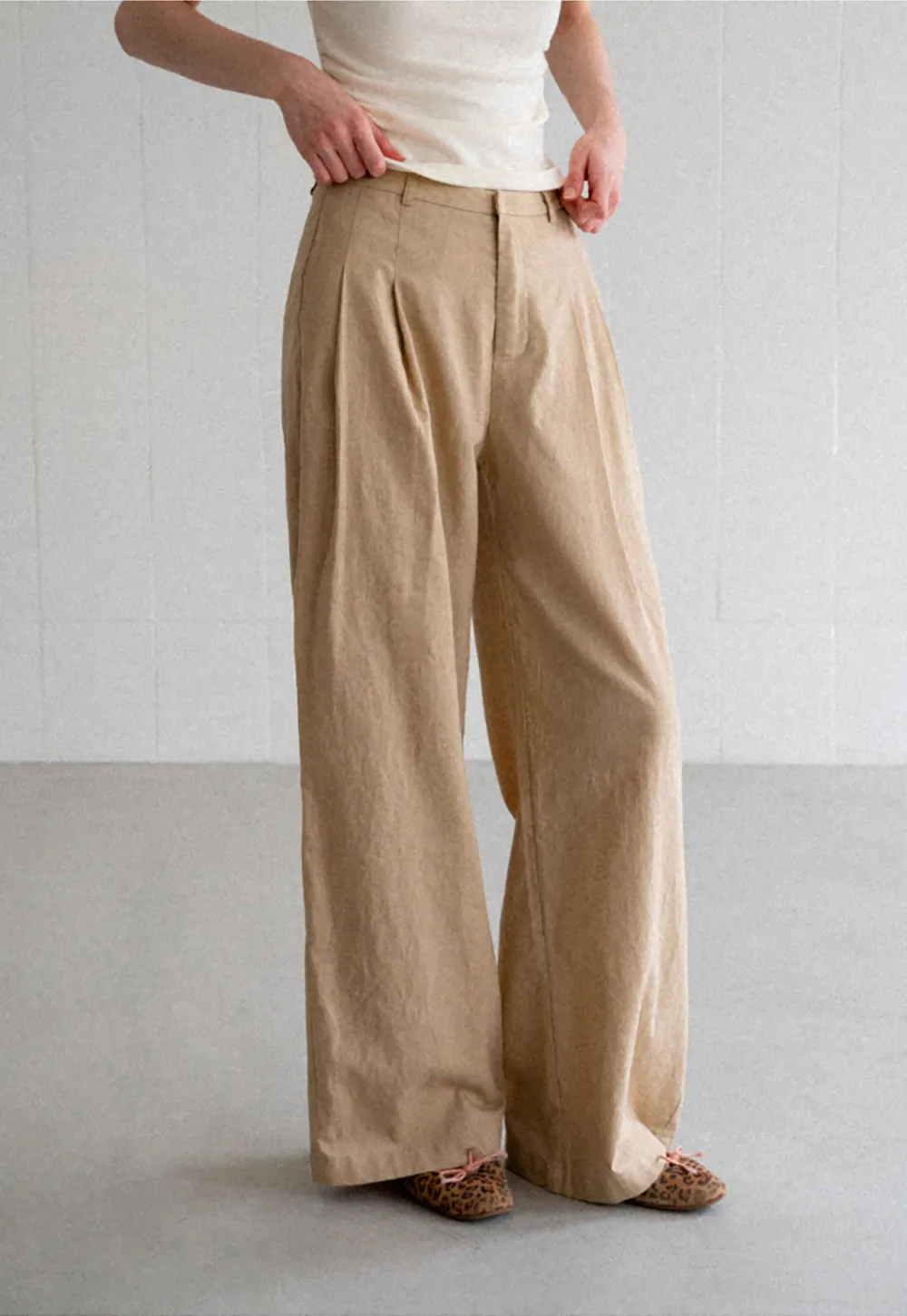 High Waist Pleated Wide Leg Casual Pants