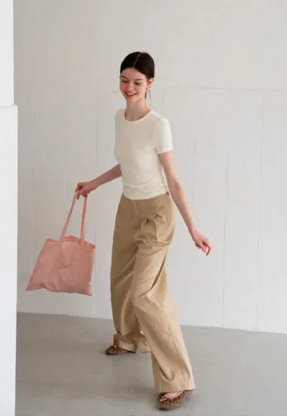High Waist Pleated Wide Leg Casual Pants