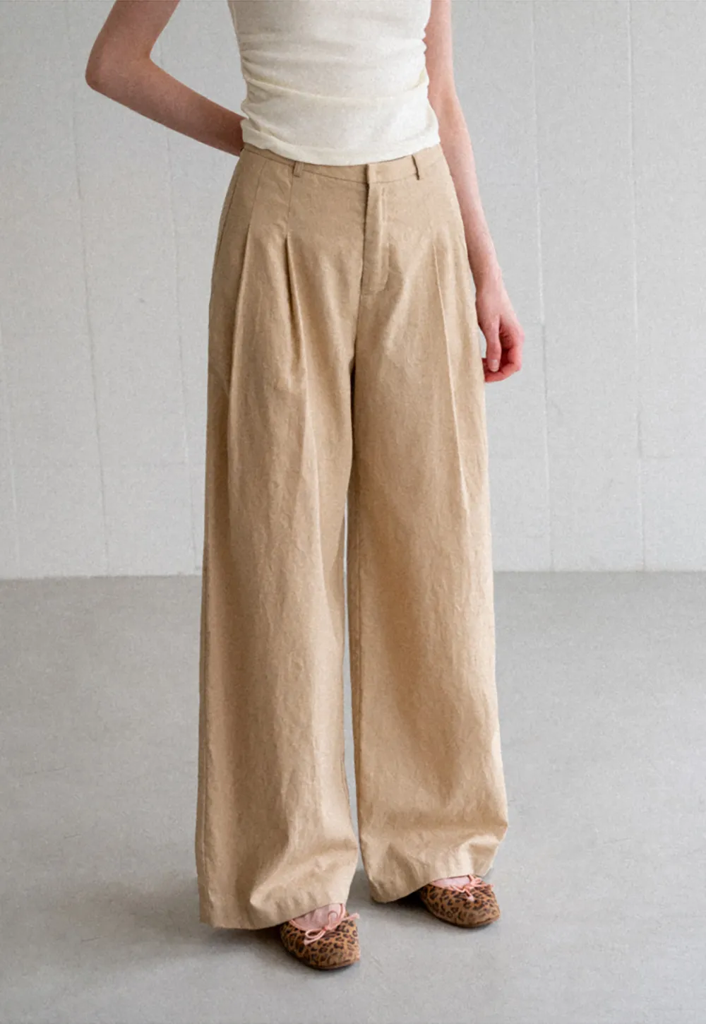 High Waist Pleated Wide Leg Casual Pants