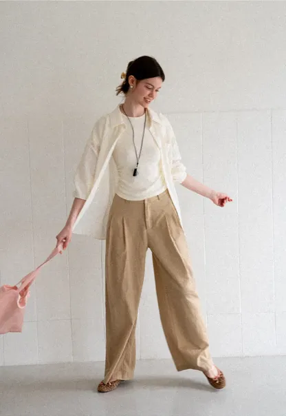 High Waist Pleated Wide Leg Casual Pants