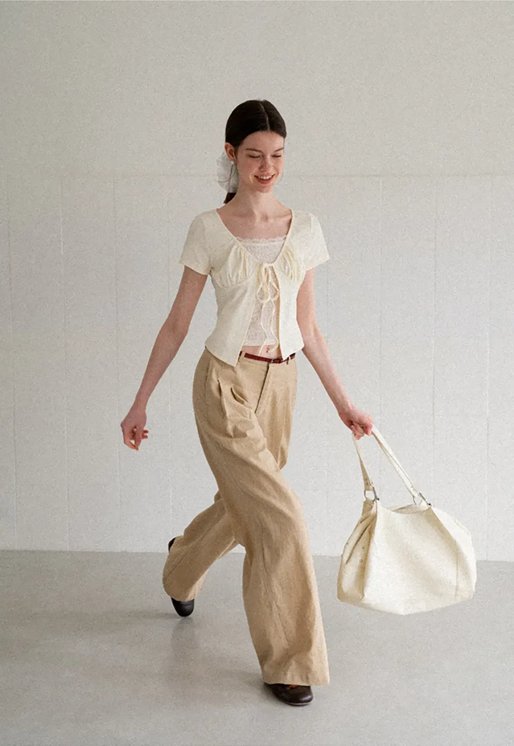 High Waist Pleated Wide Leg Casual Pants