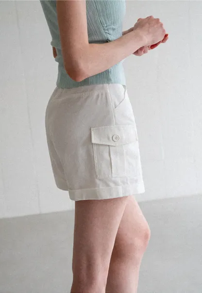 High Waist Cargo Shorts With Cuffed Hem