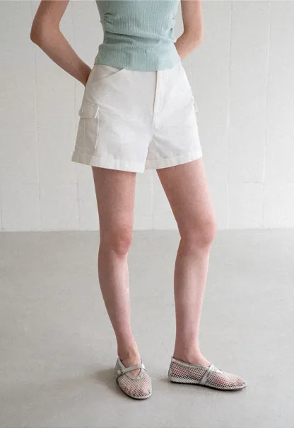 High Waist Cargo Shorts With Cuffed Hem