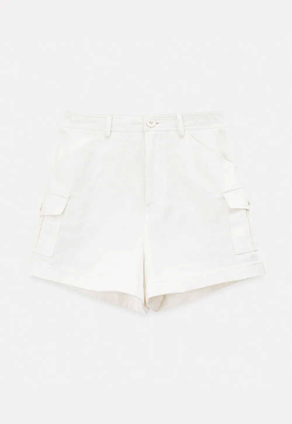 High Waist Cargo Shorts With Cuffed Hem