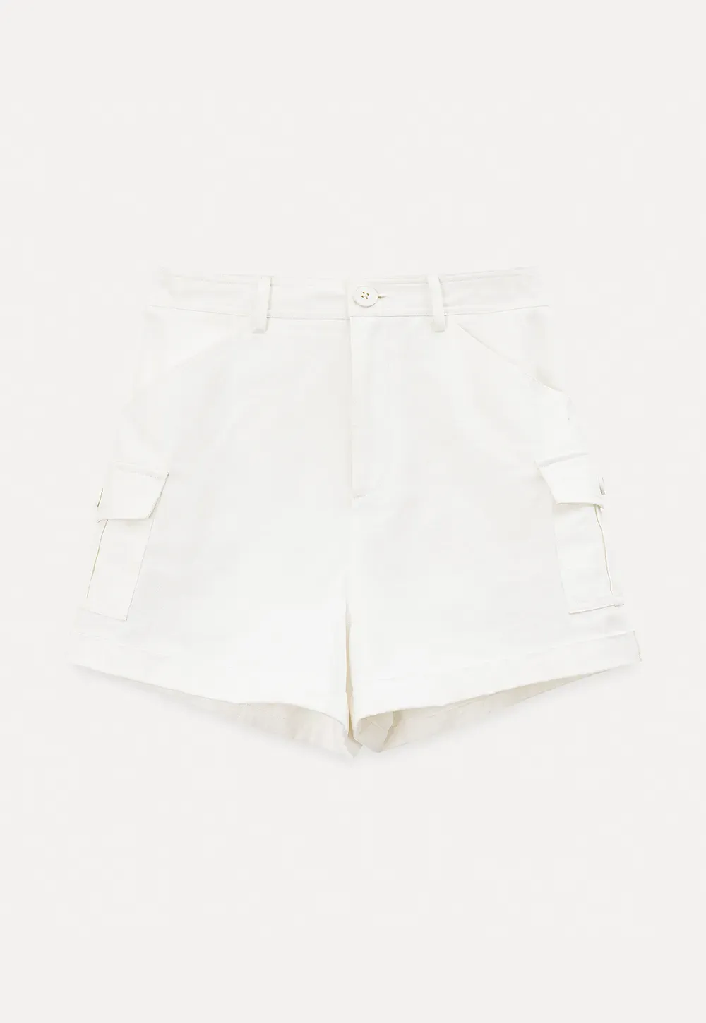 High Waist Cargo Shorts With Cuffed Hem