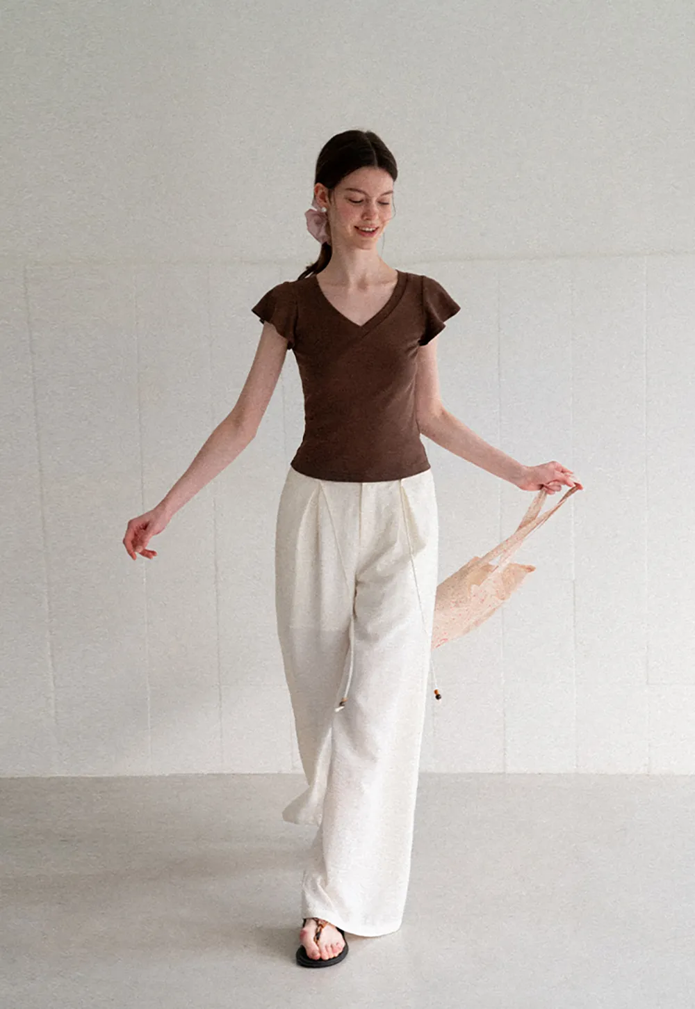 Drawstring Waist Wide Leg Casual Pants