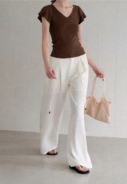 Drawstring Waist Wide Leg Casual Pants