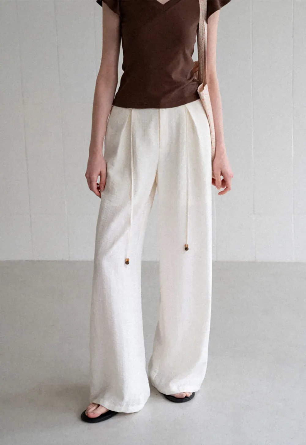 Drawstring Waist Wide Leg Casual Pants