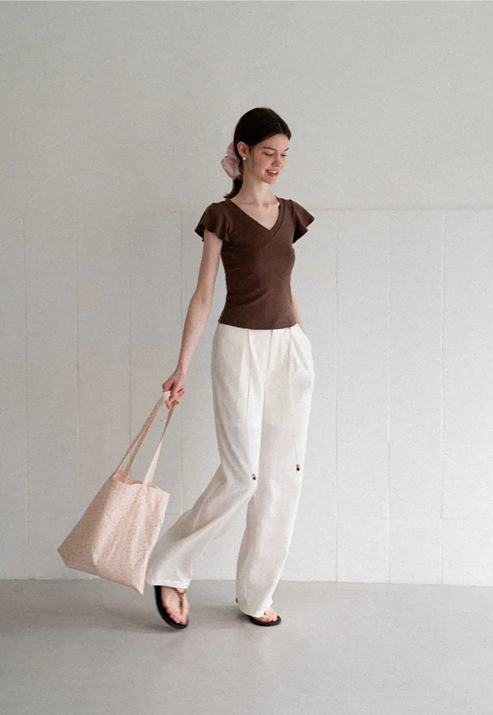 Drawstring Waist Wide Leg Casual Pants