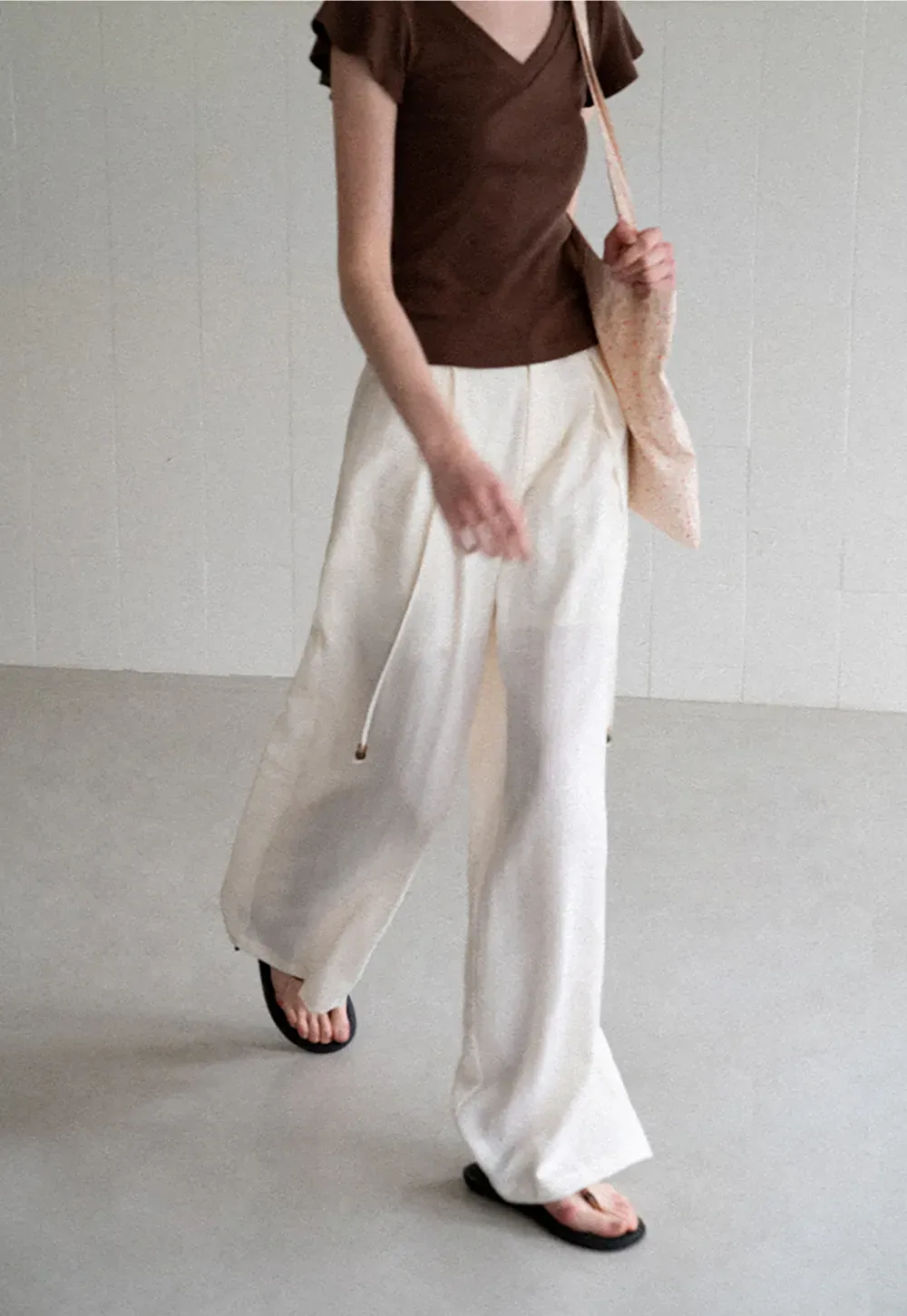 Drawstring Waist Wide Leg Casual Pants