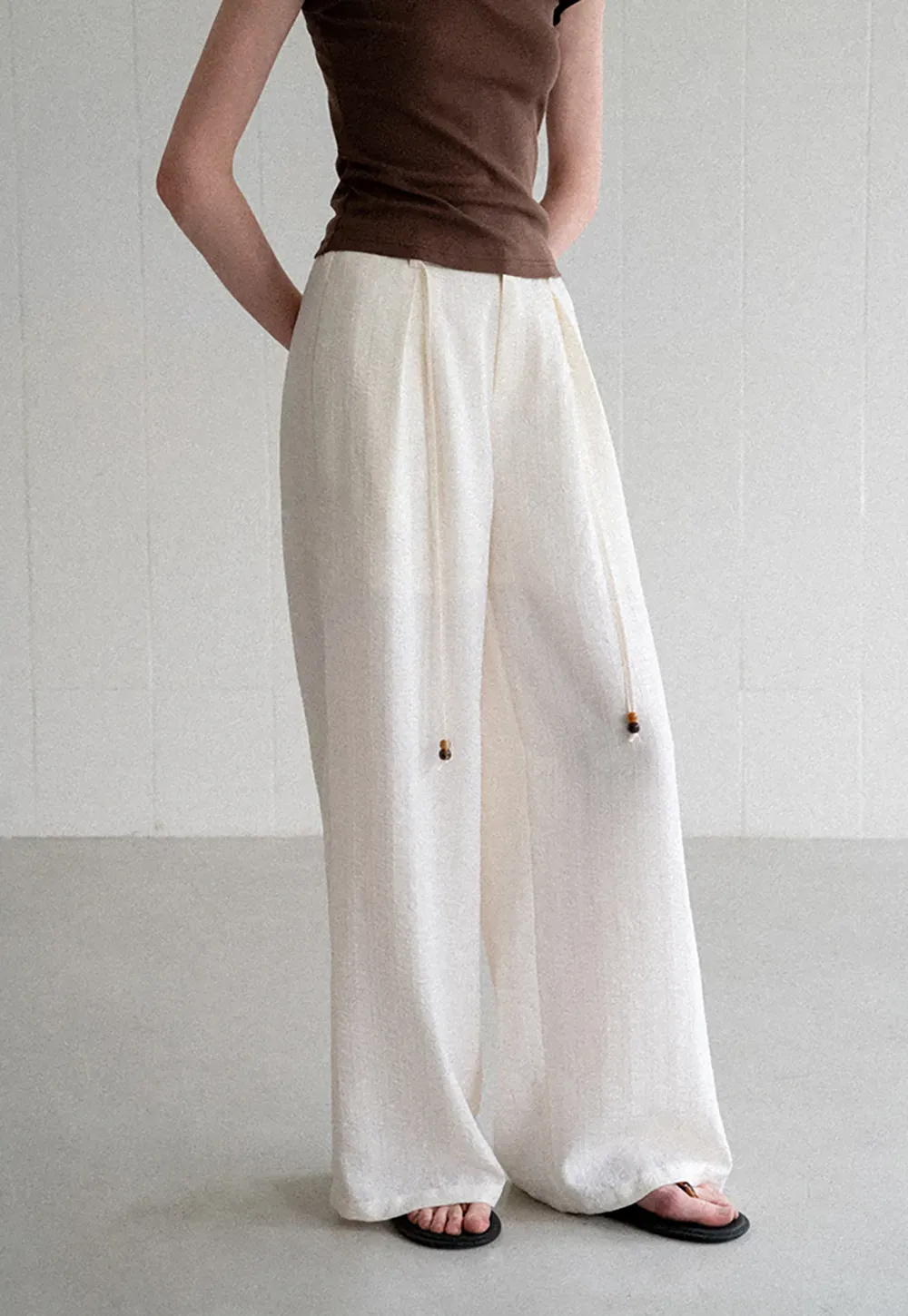 Drawstring Waist Wide Leg Casual Pants