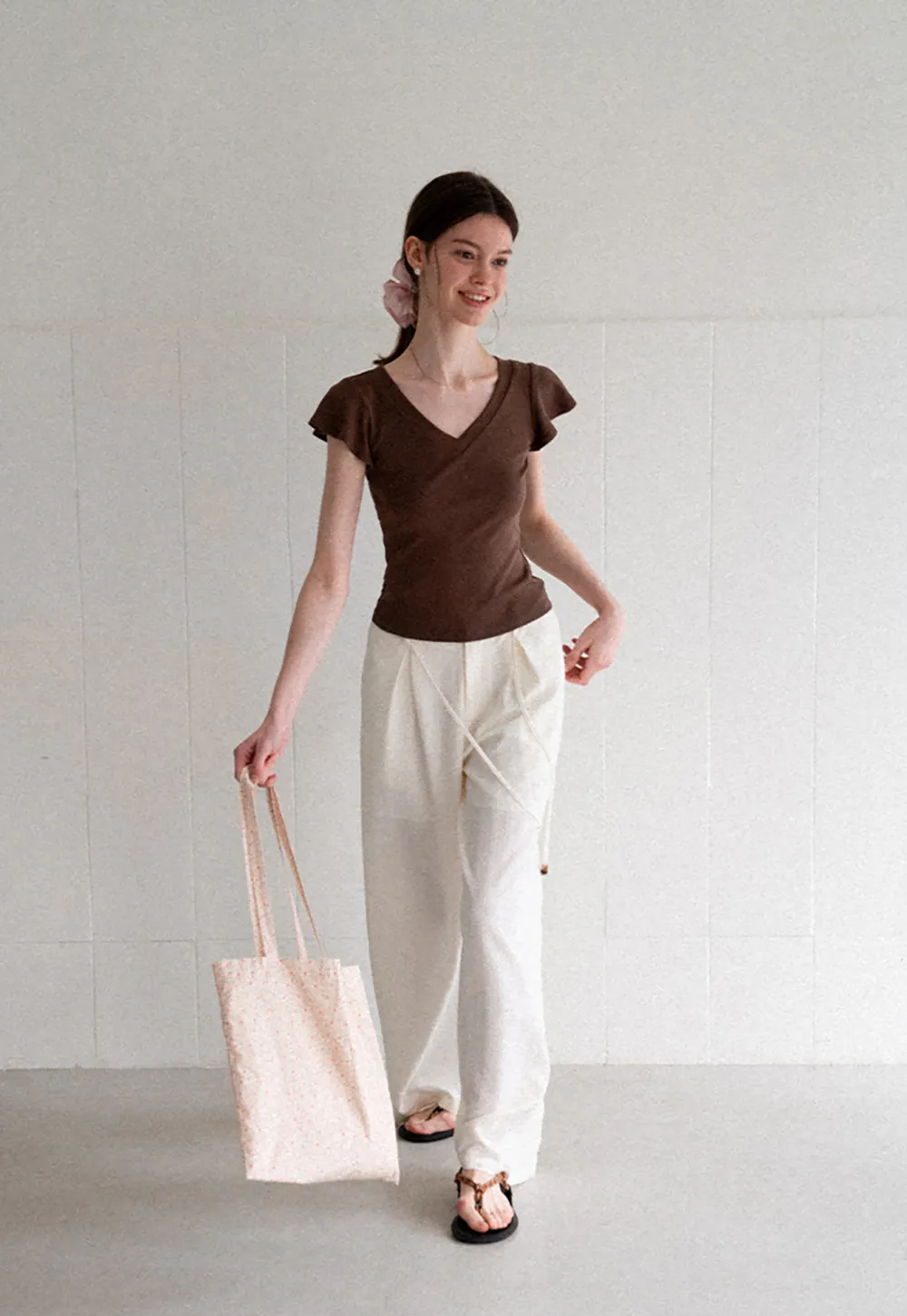 Drawstring Waist Wide Leg Casual Pants
