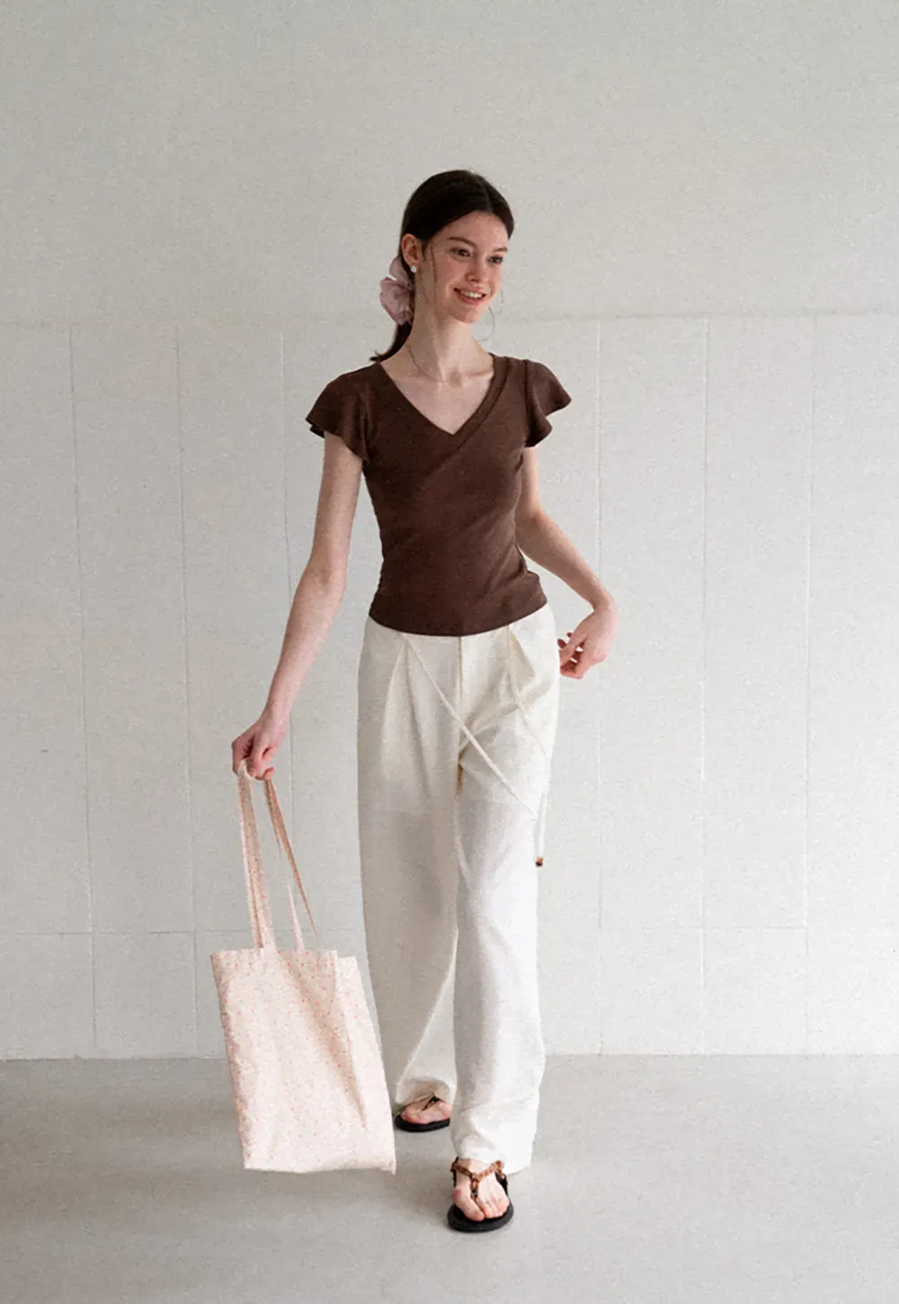 Drawstring Waist Wide Leg Casual Pants
