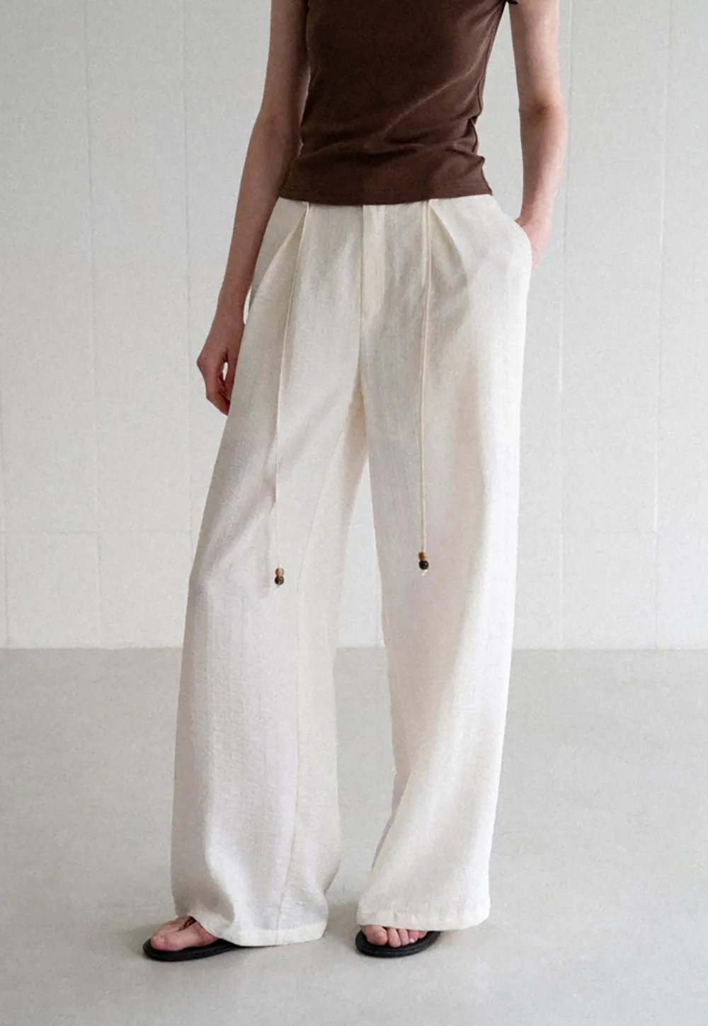 Drawstring Waist Wide Leg Casual Pants